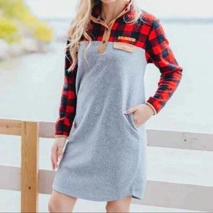 COPY - SIMPLY SOUTHERN BUFFALO PLAID & GRAY FLEECE DRESS